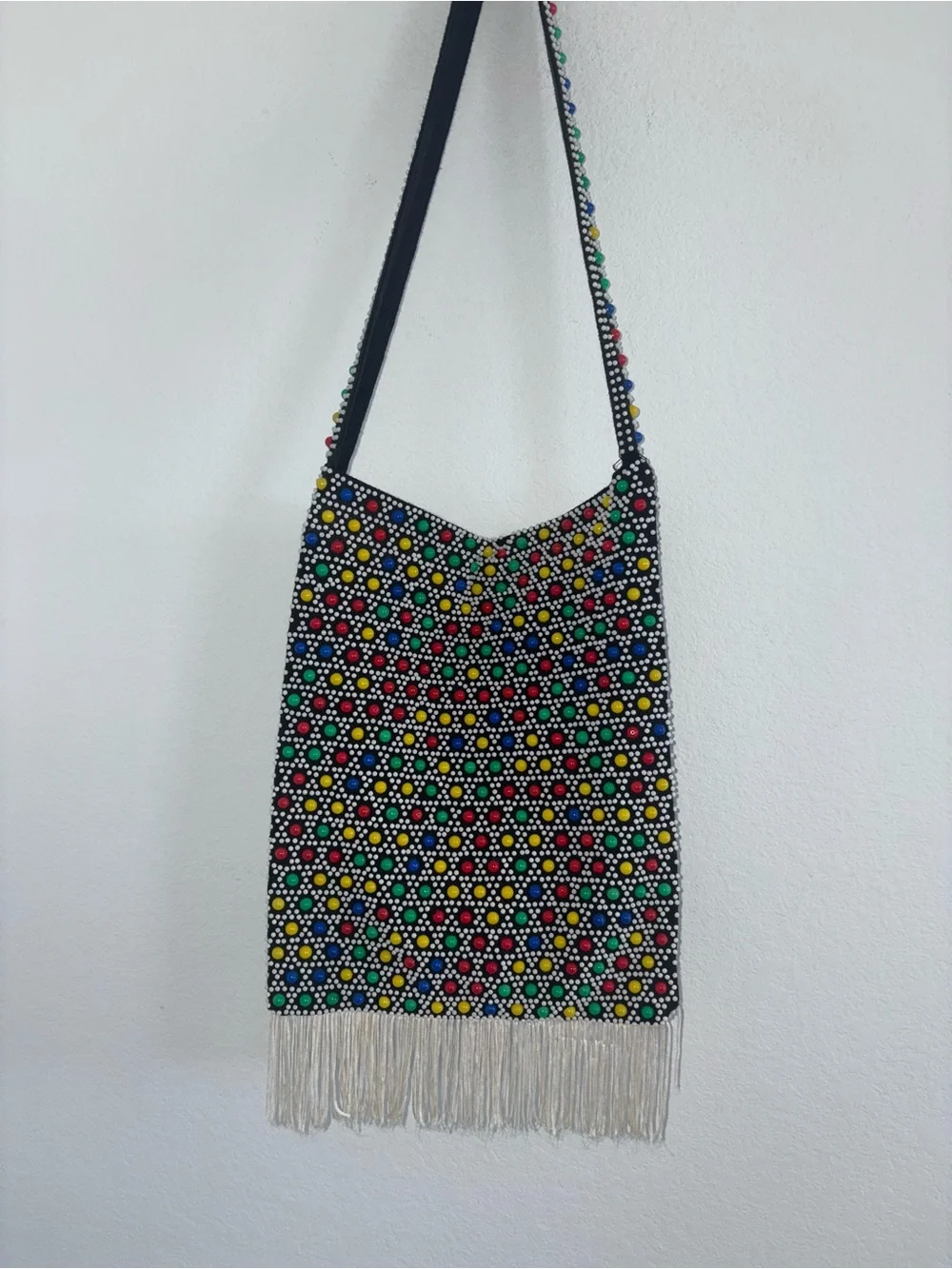 Vintage Colorful Beaded Fringe Retro 60s Mod Eclectic Festival Tote Bag